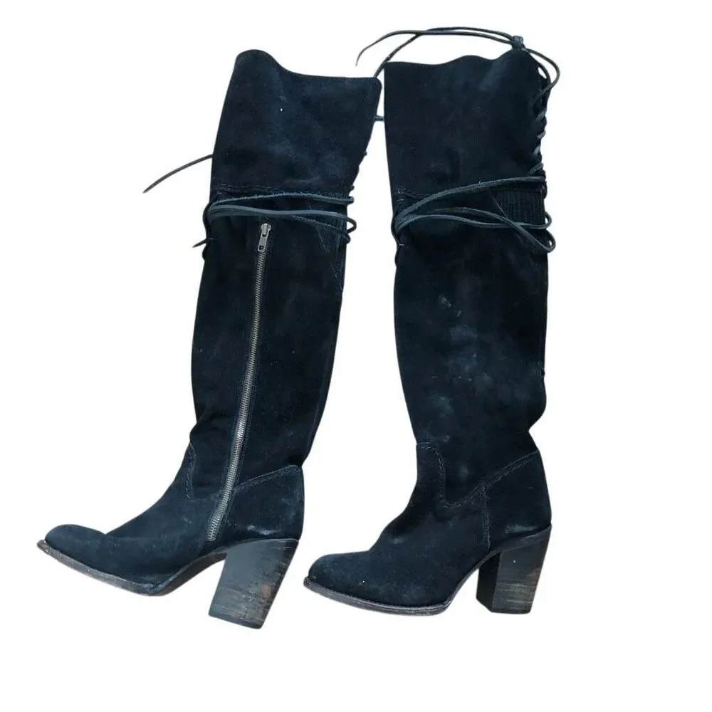 Freebirds by Steven Brock suede black over the knee western boho grunge size 9